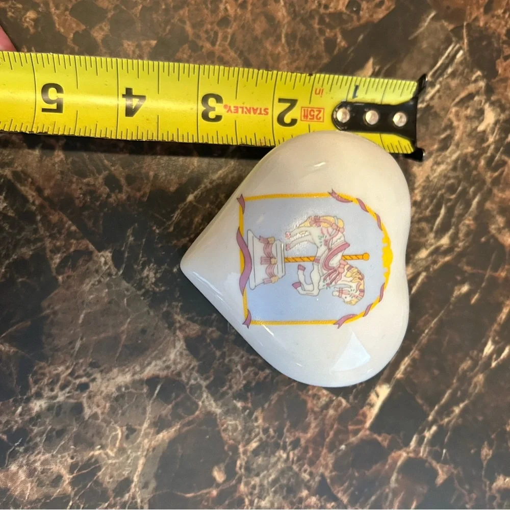 White heart shaped Porcelain Trinket Box featuring carousel horse design